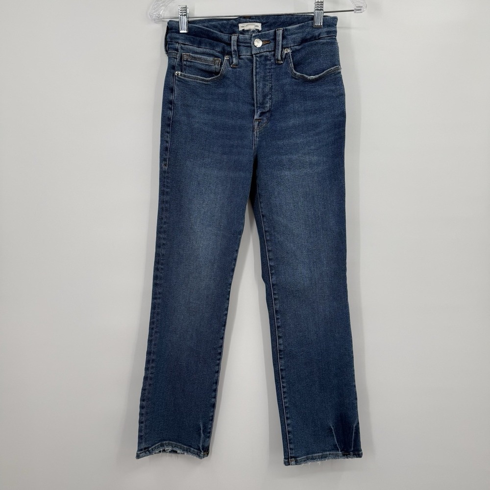 Good American Jeans Womens 4‎ Blue Straight High Rise Stretch Ankle Casual